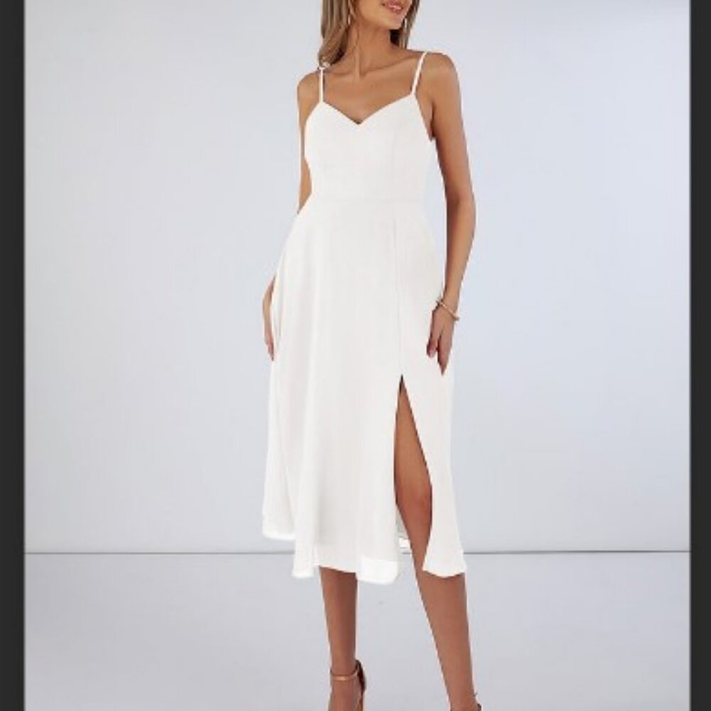 Azazie Clarissa White Midi Dress